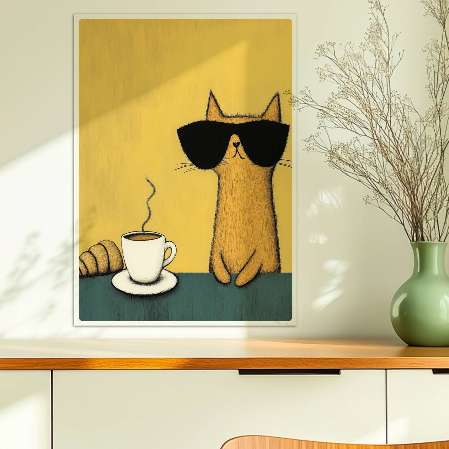 Rote Katze mit Sonnenbrille, lustiges Katzenposter.. Ohne Rahmen 50x70