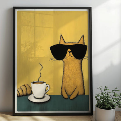 Rote Katze mit Sonnenbrille, lustiges Katzenposter.. Rahmen schwarz 50x70