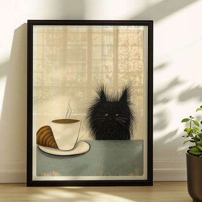 Schwarze Baby-Katze, süßes Katzenposter.. Rahmen schwarz 30x40