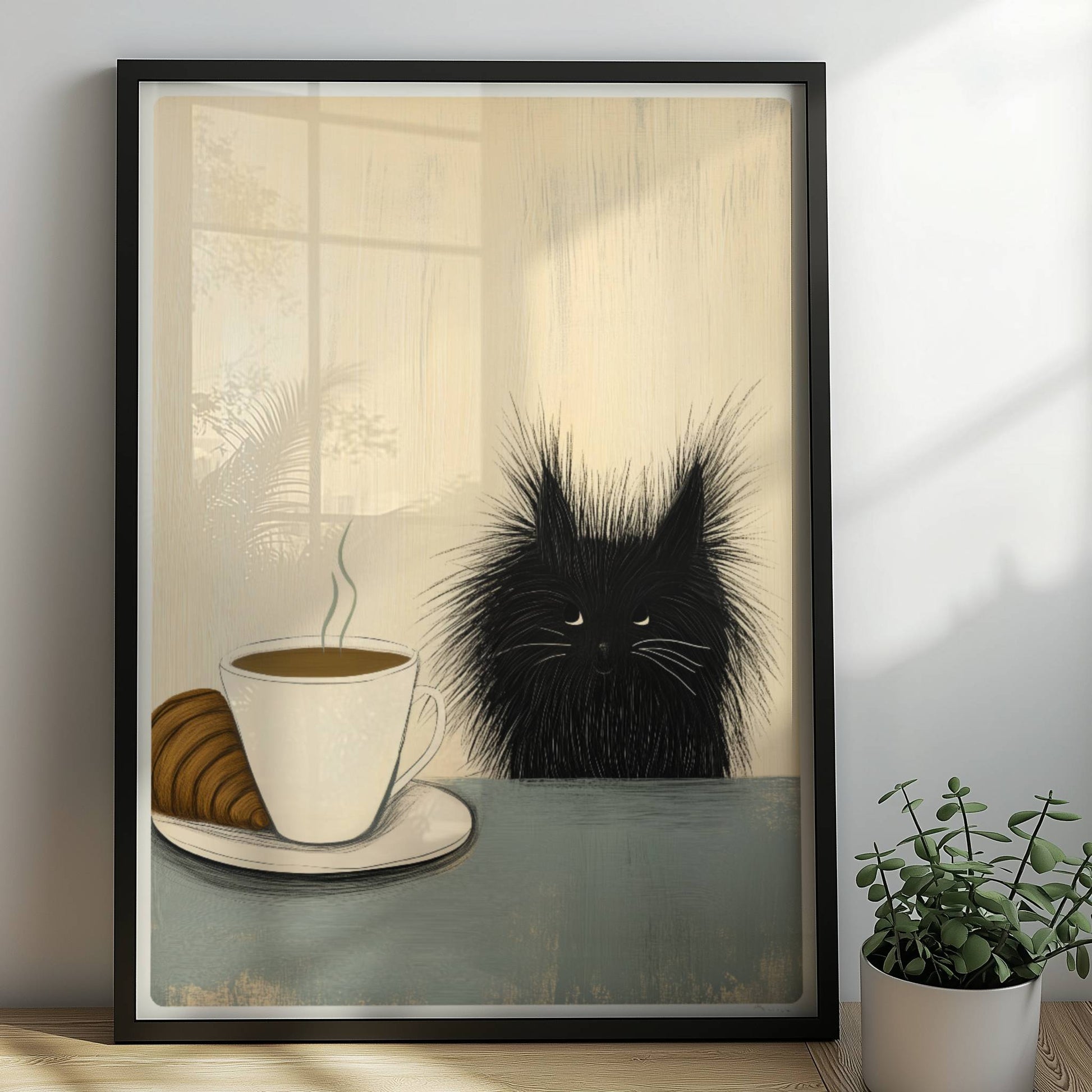 Schwarze Baby-Katze, süßes Katzenposter.. Rahmen schwarz 50x70