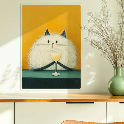 Weisse Katze mit schwarzen Ohren und Cocktail, lustiges Katzenposter.. Ohne Rahmen 50x70