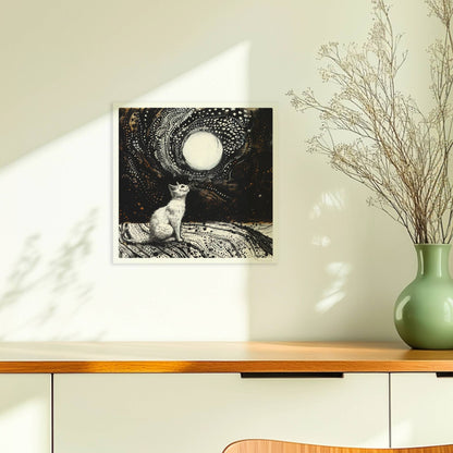 Schwarze Katze mit goldenen Augen und Regentropfen. Ohne Rahmen 30x30