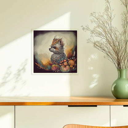 Maltipoo Hundeporträt mit herbstlichem Blumenkranz.. Ohne Rahmen 30x30