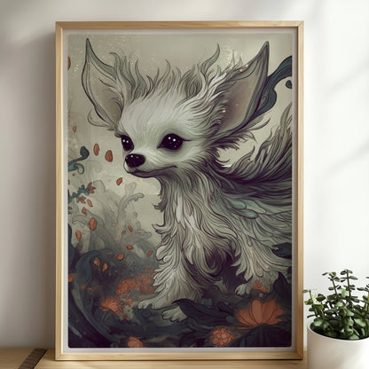 Fröhlicher Malteser mit flauschigem Fell und verspieltem Ausdruck.. Rahmen natur 50x70