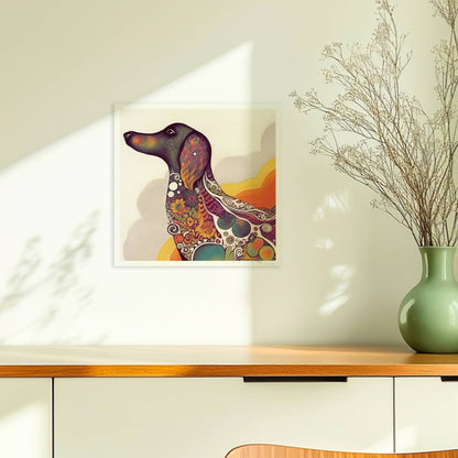 Bunter Dackel in psychedelischem Stil mit Mustern.. Ohne Rahmen 30x30