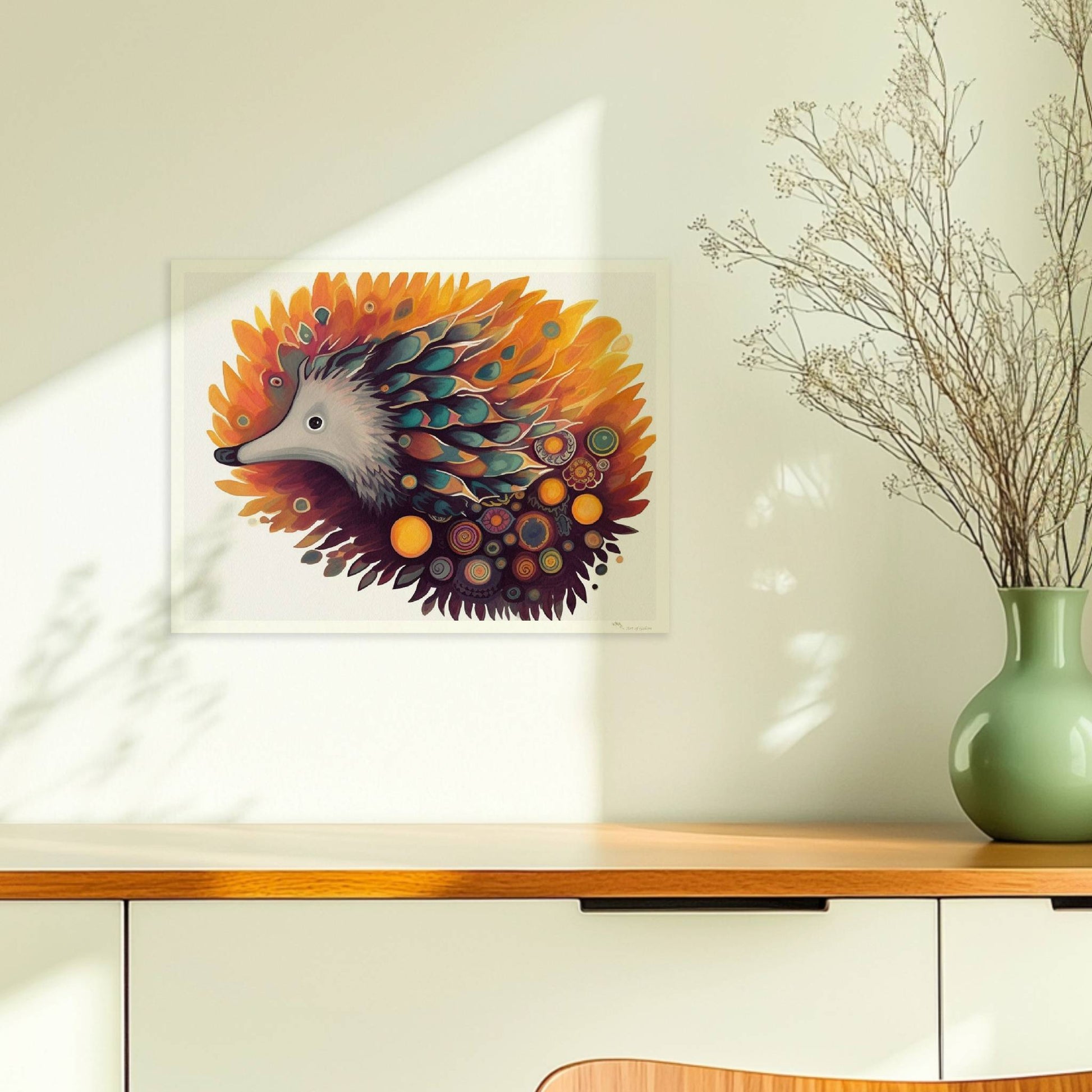 Verspielter Igel mit floralen und abstrakten Elementen.. Ohne Rahmen 40x30