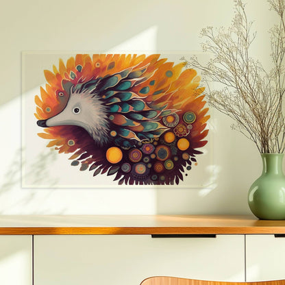 Verspielter Igel mit floralen und abstrakten Elementen.. Ohne Rahmen 70x50
