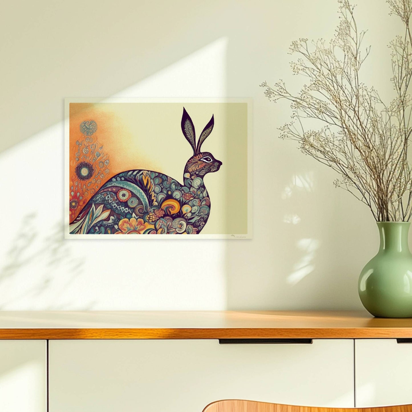Dekorativer Hase mit Ornamenten im Körper.. Ohne Rahmen 40x30