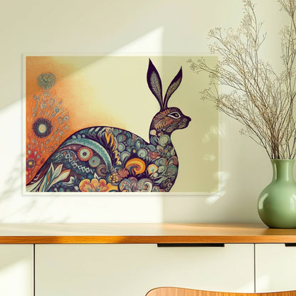 Dekorativer Hase mit Ornamenten im Körper.. Ohne Rahmen 70x50