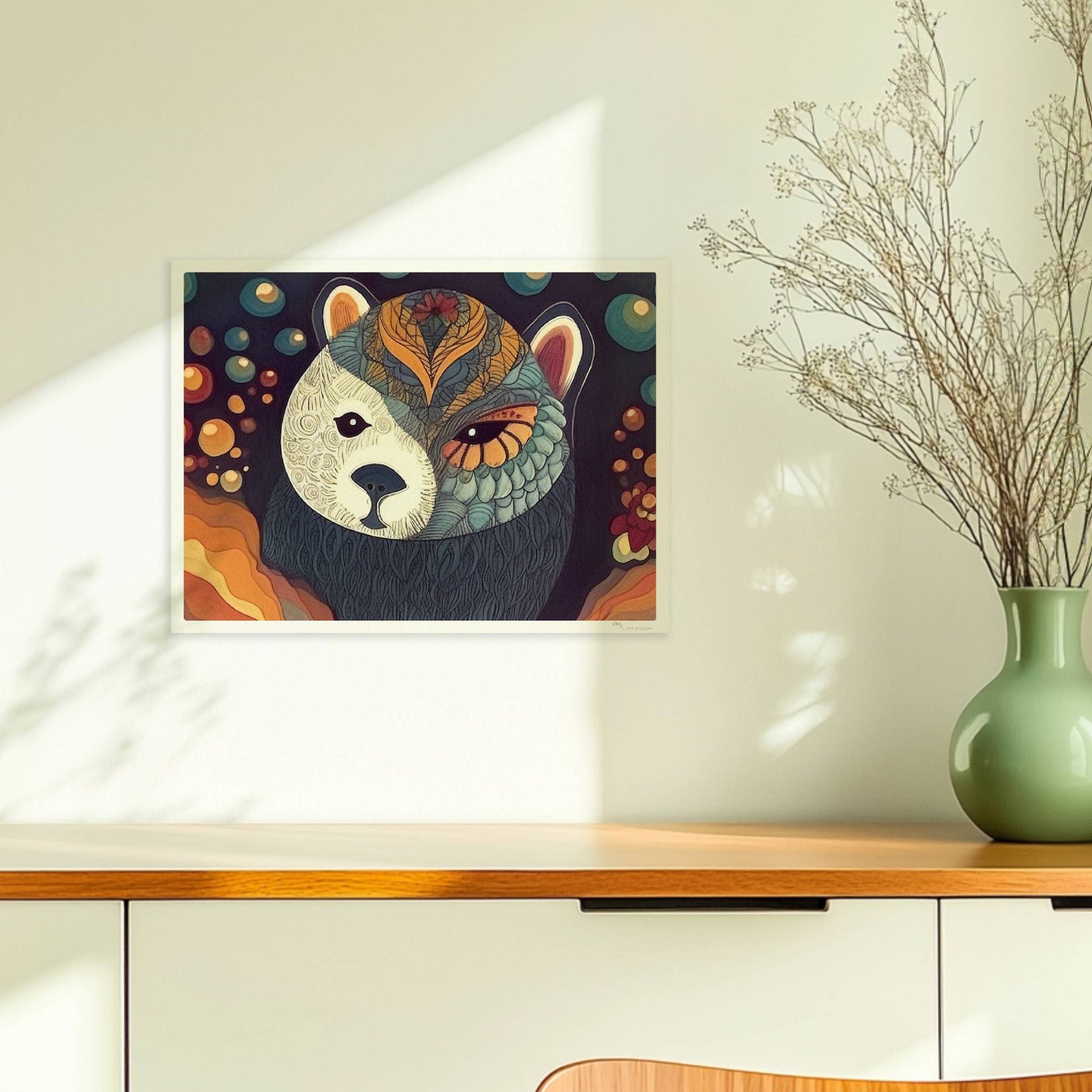 Bär mit grafischem Muster in ruhigem Farbkontrast.. Ohne Rahmen 40x30
