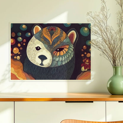 Bär mit grafischem Muster in ruhigem Farbkontrast.. Ohne Rahmen 70x50