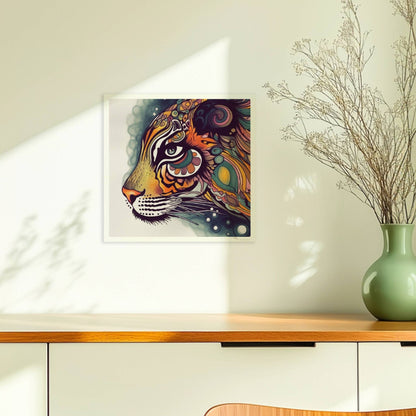 Stilisierter Tigerkopf mit verschnörkelten Mustern.. Ohne Rahmen 30x30