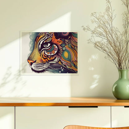 Stilisierter Tigerkopf mit verschnörkelten Mustern.. Ohne Rahmen 40x30