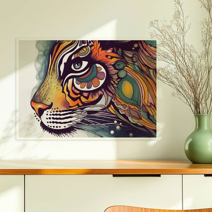 Stilisierter Tigerkopf mit verschnörkelten Mustern.. Ohne Rahmen 70x50