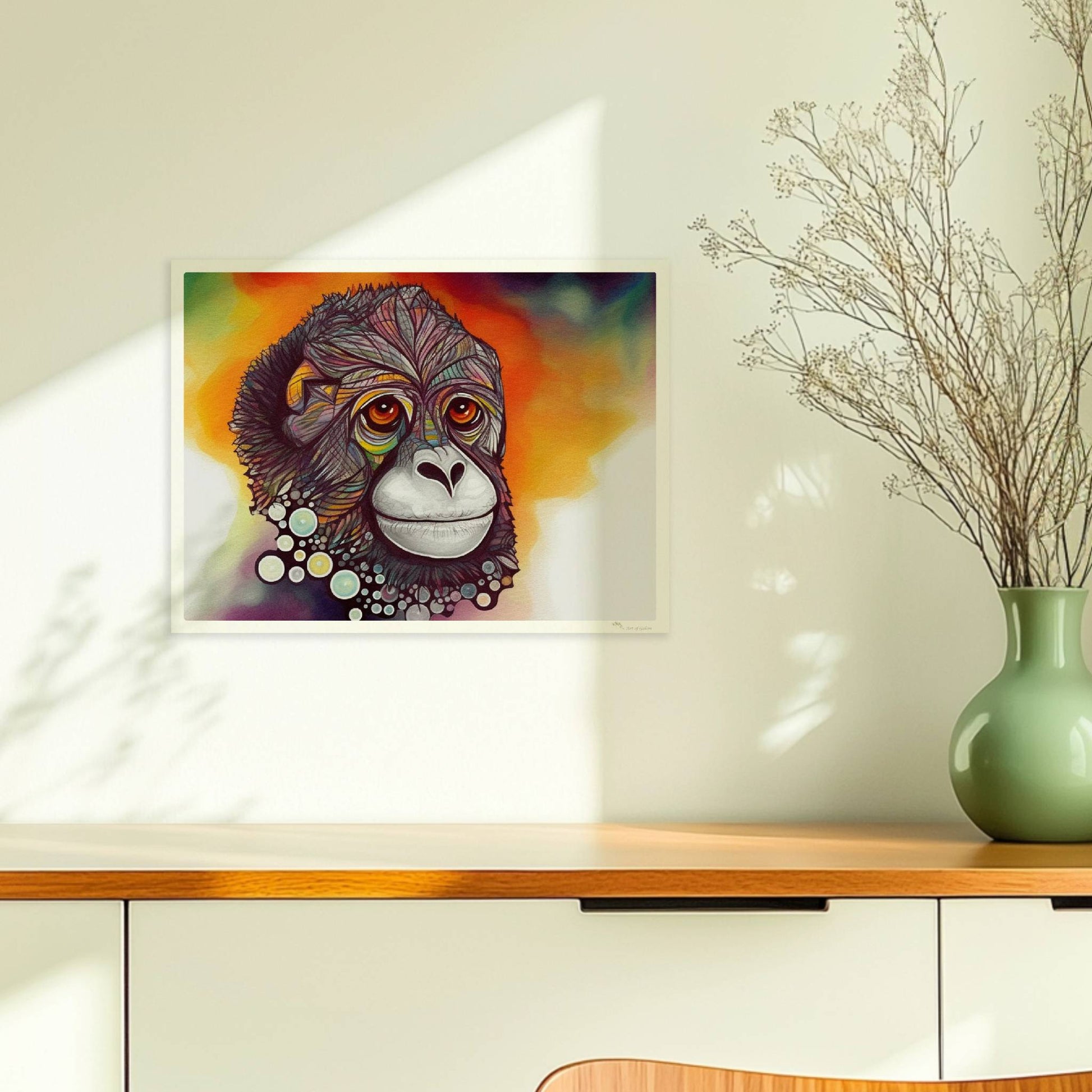 Porträt eines Affen mit bunten Kreisen und fantasievollem Ausdruck.. Ohne Rahmen 40x30