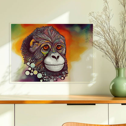 Porträt eines Affen mit bunten Kreisen und fantasievollem Ausdruck.. Ohne Rahmen 70x50