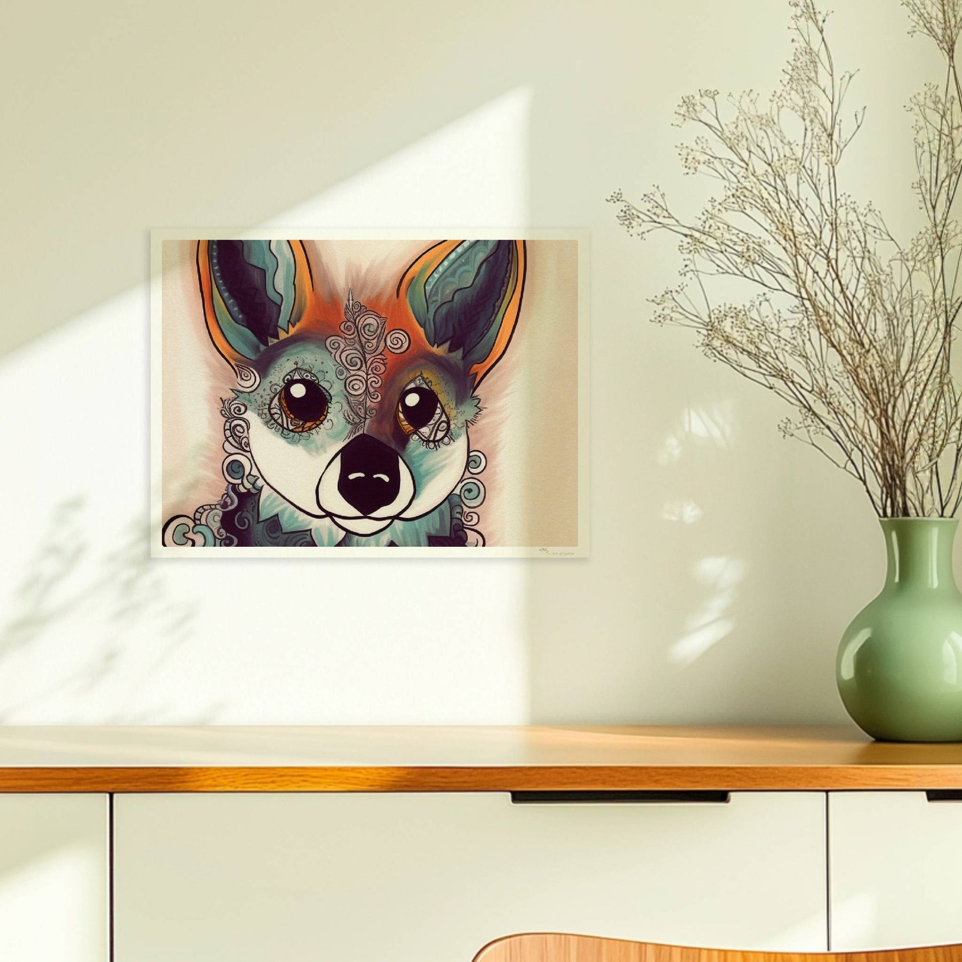Fantasievolles Porträt eines Fuchses mit geschwungenen Mustern.. Ohne Rahmen 40x30
