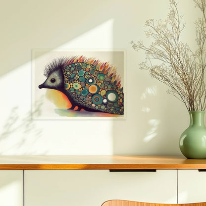 Bunter Igel mit stilisierten runden Mustern auf dem Rücken.. Ohne Rahmen 40x30