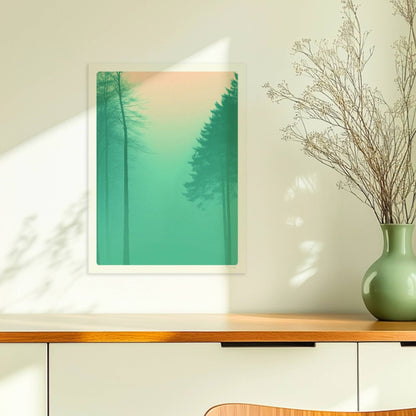 Stille Waldsilhouetten im Frühnebel.. Ohne Rahmen 30x40