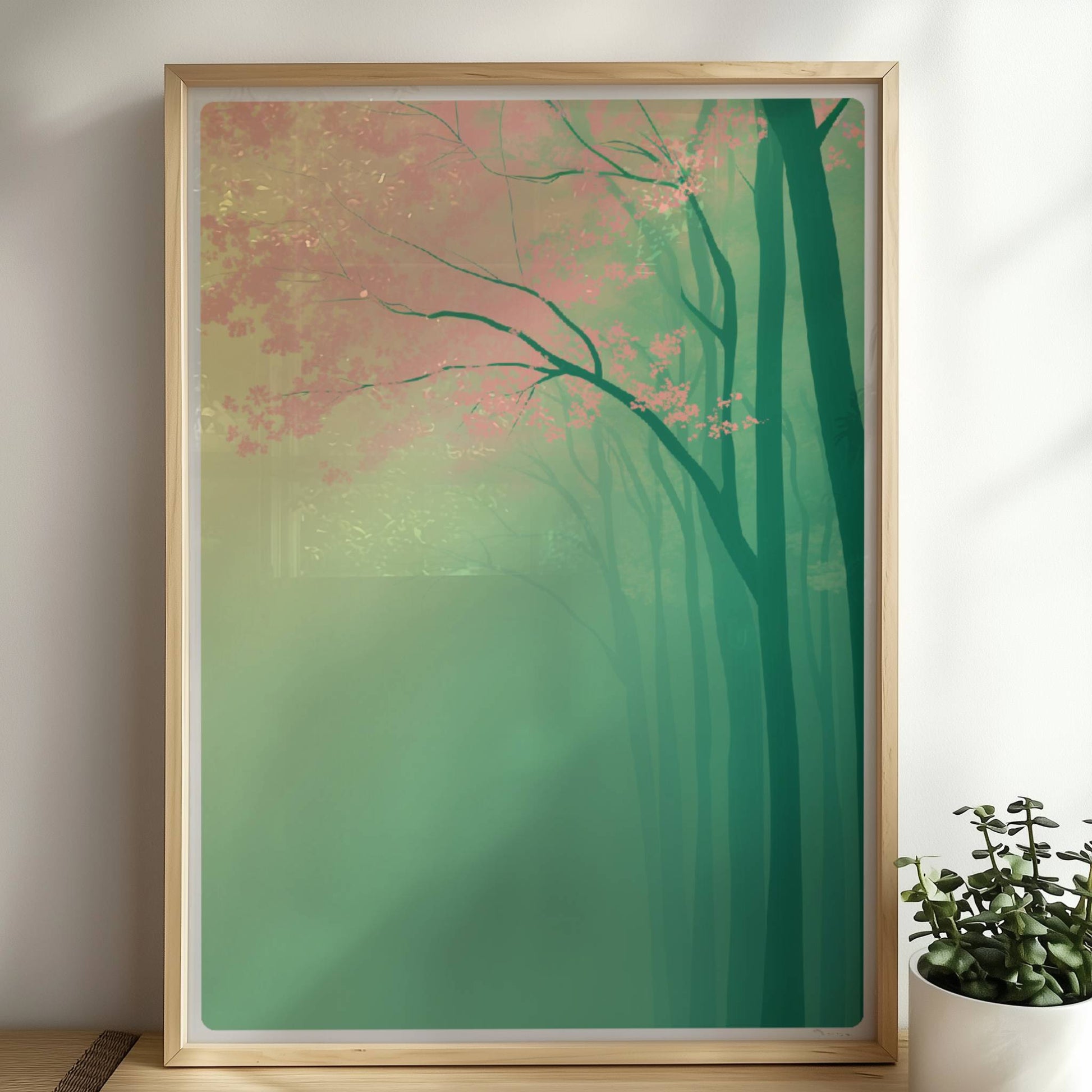 Wald im Morgennebel, mystische Stimmung.. Rahmen natur 50x70