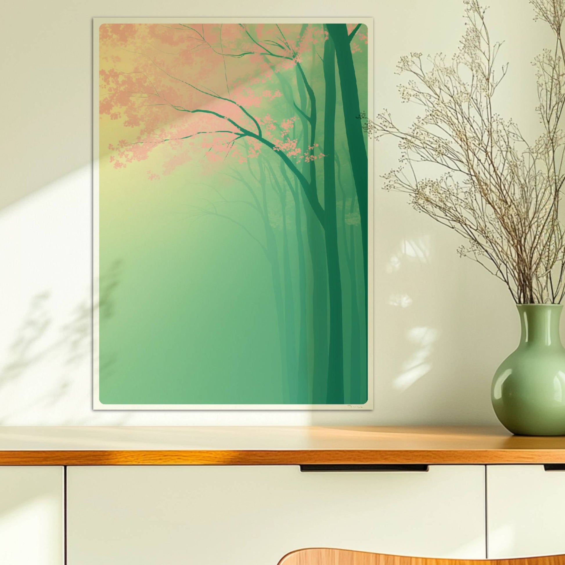 Wald im Morgennebel, mystische Stimmung.. Ohne Rahmen 50x70