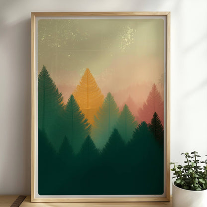 Goldene Tannen im Abendlicht, Naturmotiv Wald.. Rahmen natur 50x70