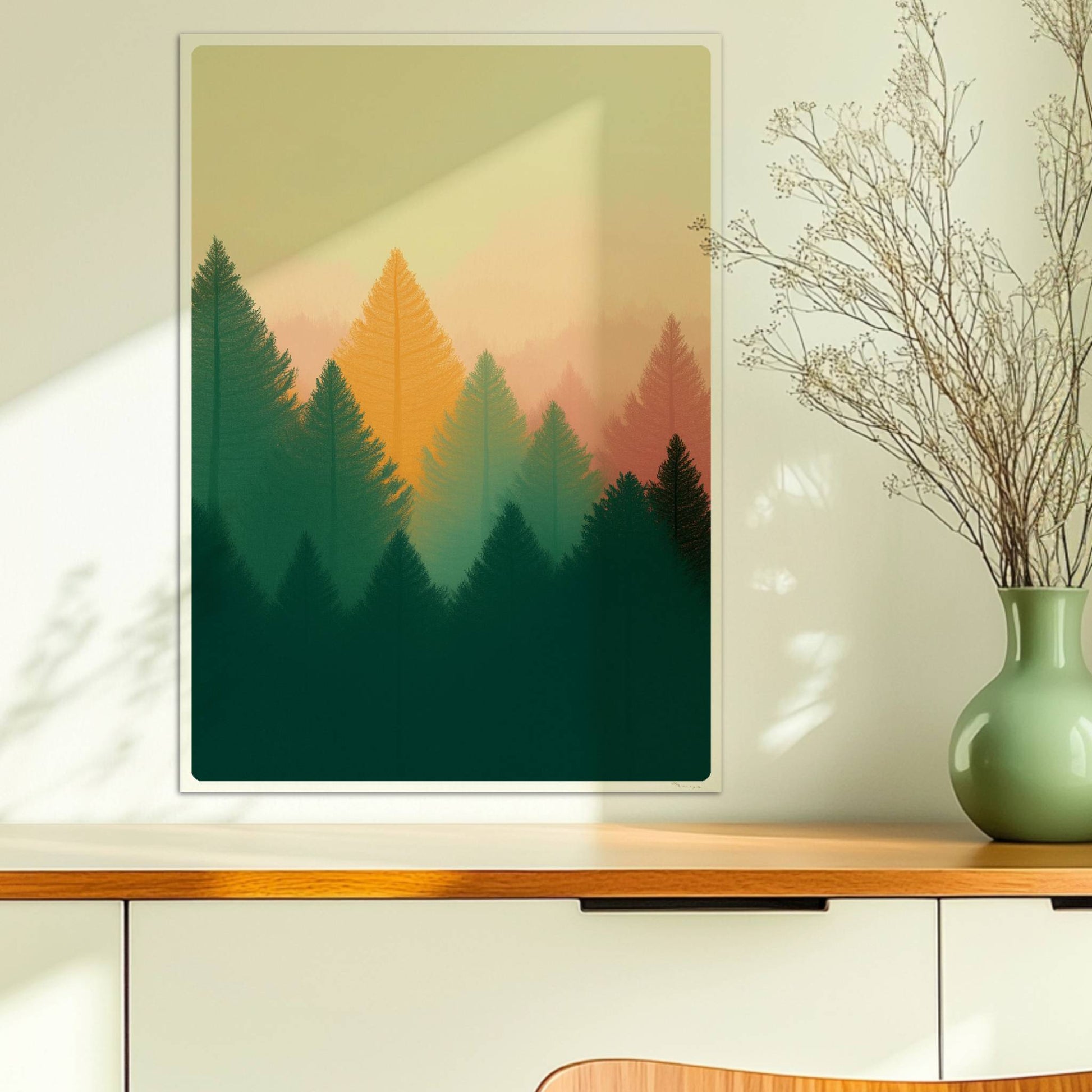 Goldene Tannen im Abendlicht, Naturmotiv Wald.. Ohne Rahmen 50x70