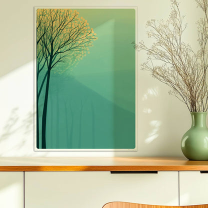 Waldszene mit gelben Bäumen und Hügelhintergrund.. Ohne Rahmen 50x70