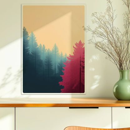 Waldimpression mit rosa Bäumen und Morgendunst.. Ohne Rahmen 50x70