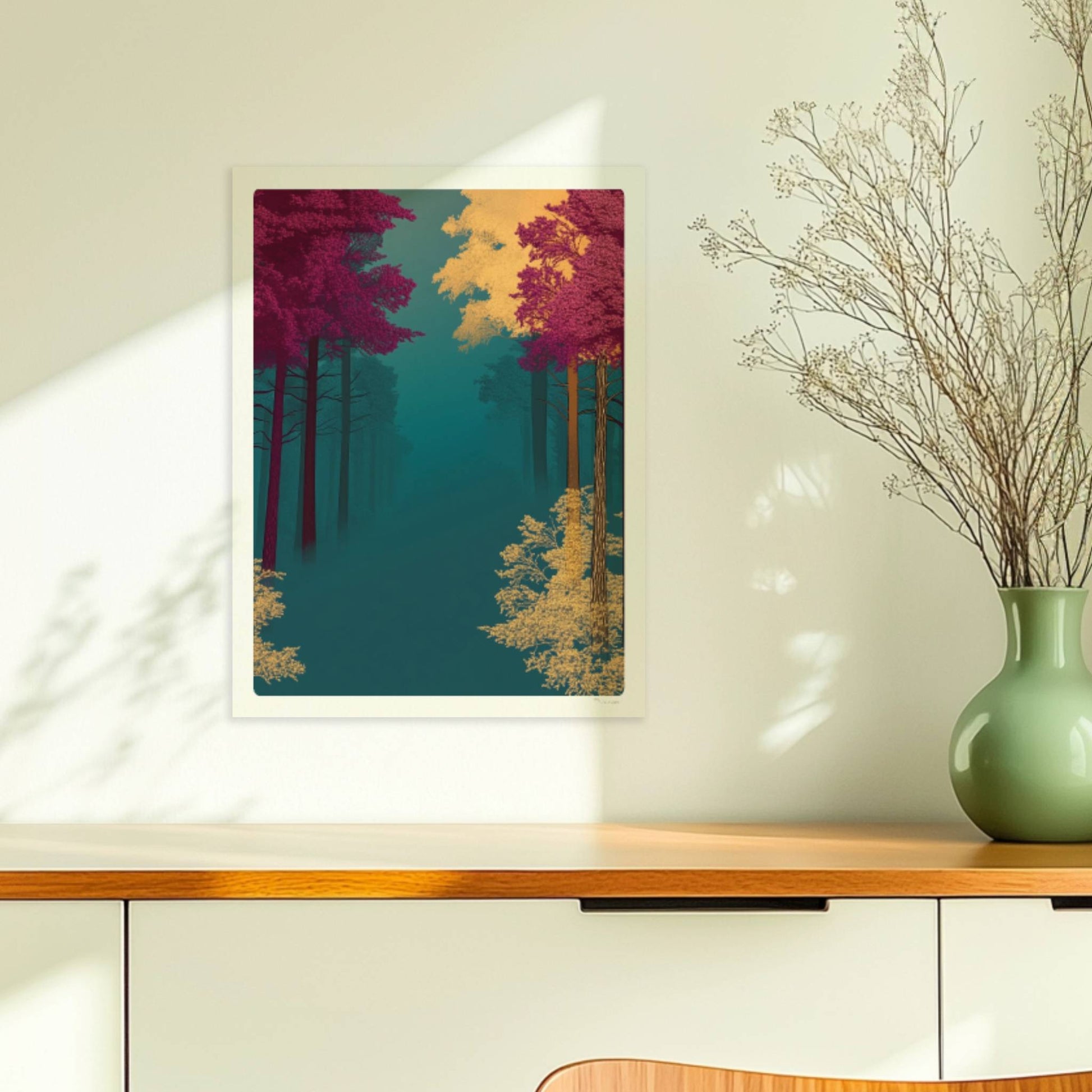 Waldpfad umgeben von kräftigen Herbstfarben.. Ohne Rahmen 30x40