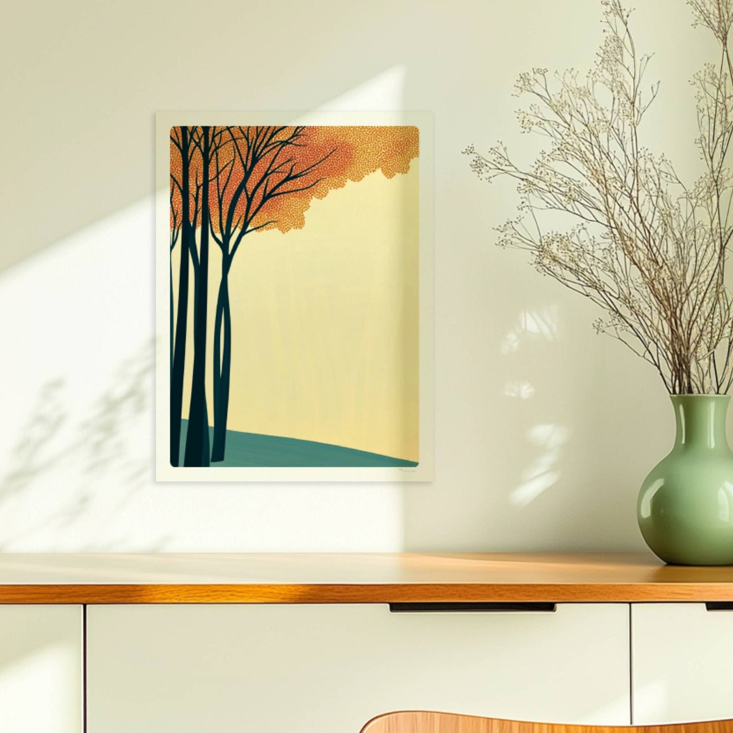 Naturmotiv mit hellen Baumkronen vor weichem Hintergrund.. Ohne Rahmen 30x40