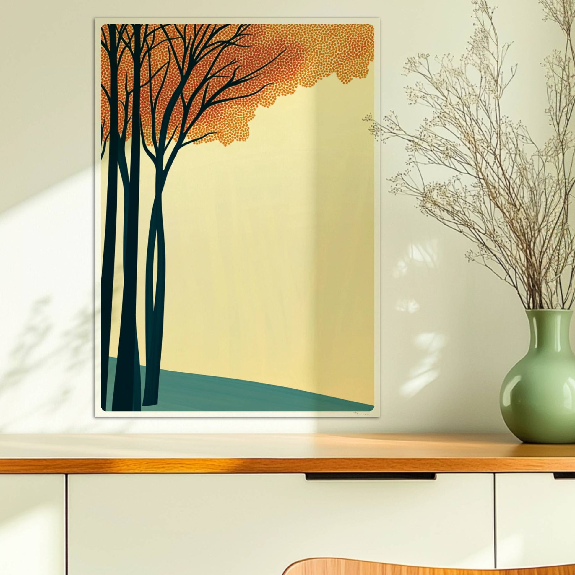 Naturmotiv mit hellen Baumkronen vor weichem Hintergrund.. Ohne Rahmen 50x70