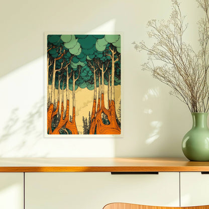 Morgennebel im dichten Wald mit sanften Lichtstrahlen und mystischer Stimmung.. Ohne Rahmen 30x40
