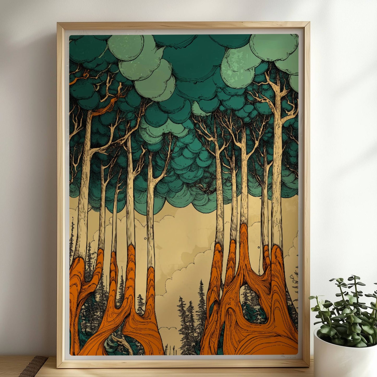 Morgennebel im dichten Wald mit sanften Lichtstrahlen und mystischer Stimmung.. Rahmen natur 50x70