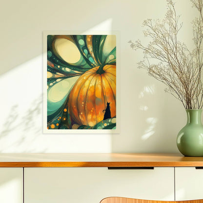 Abstrakter Kürbis mit surrealen Blasenformen und leuchtenden Farben in kunstvoller Komposition.. Ohne Rahmen 30x40