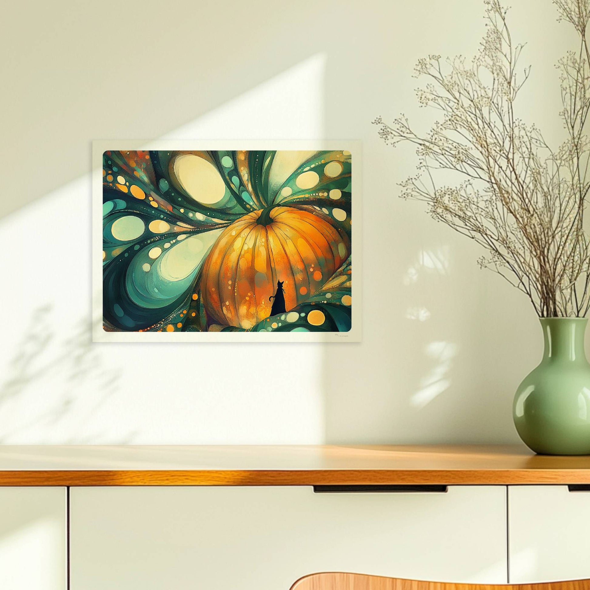 Abstrakter Kürbis mit surrealen Blasenformen und leuchtenden Farben in kunstvoller Komposition.. Ohne Rahmen 40x30