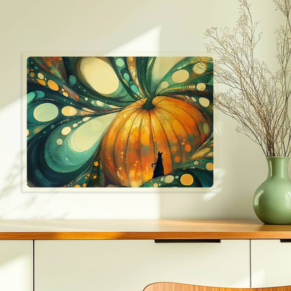 Abstrakter Kürbis mit surrealen Blasenformen und leuchtenden Farben in kunstvoller Komposition.. Ohne Rahmen 70x50