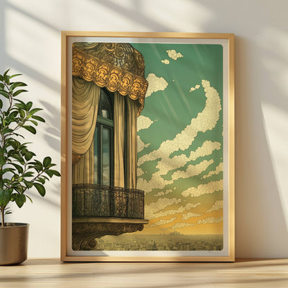Architektur Poster im Art Nouveau Stil - Fassade mit Balkon