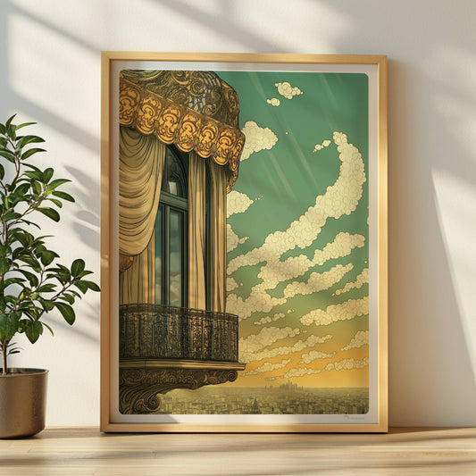 Architektur Poster im Art Nouveau Stil - Fassade mit Balkon
