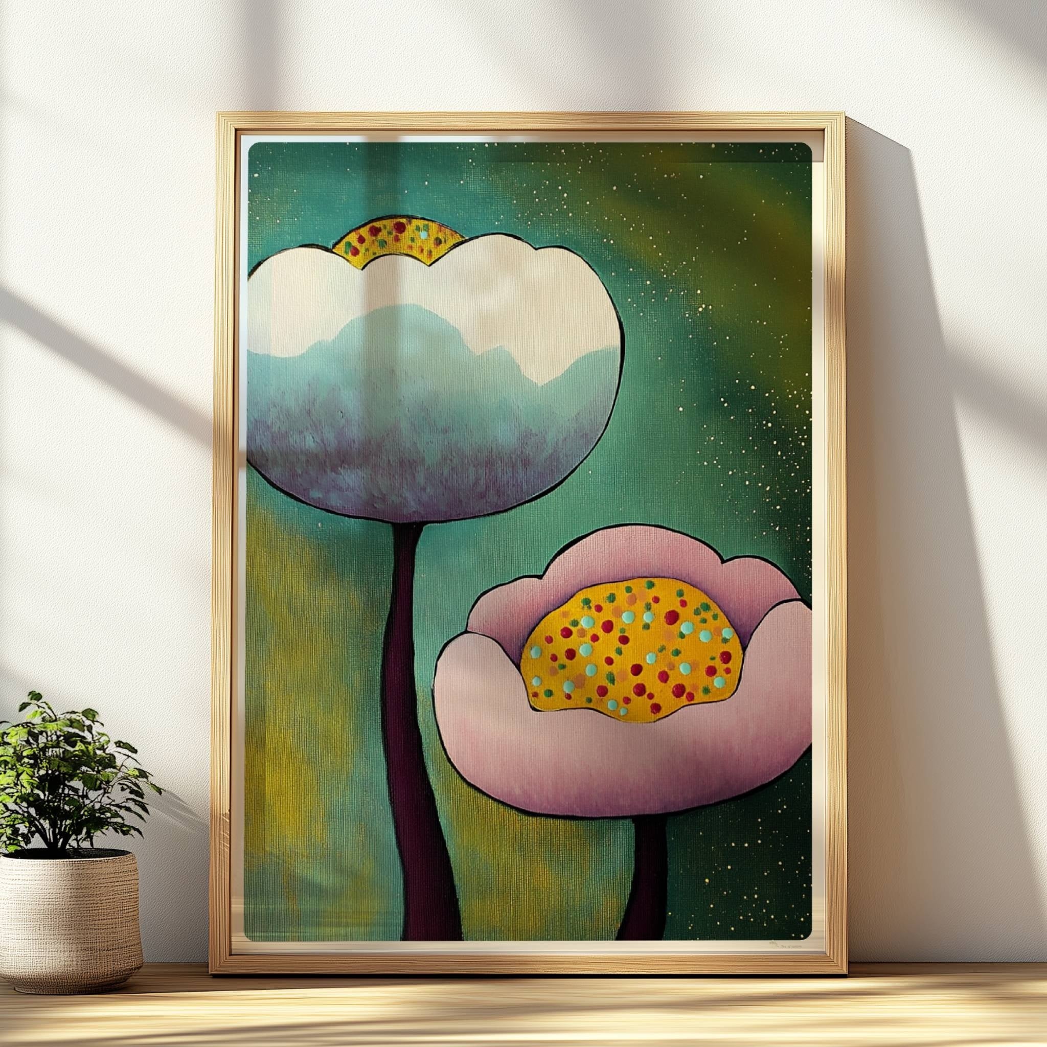 Farbige Blumen Poster mit Rahmen 